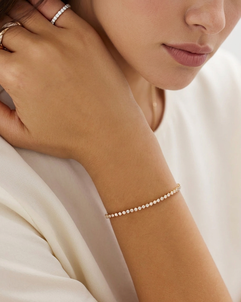 lab grown bezel set diamond station tennis bracelet with lobster clasp