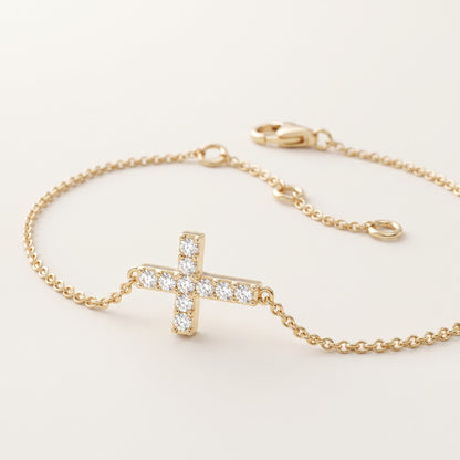 Pavé Diamond Sideways Cross Chain Bracelet in Gold