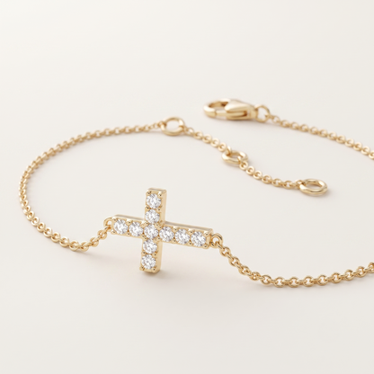 Pavé Diamond Sideways Cross Chain Bracelet in Gold