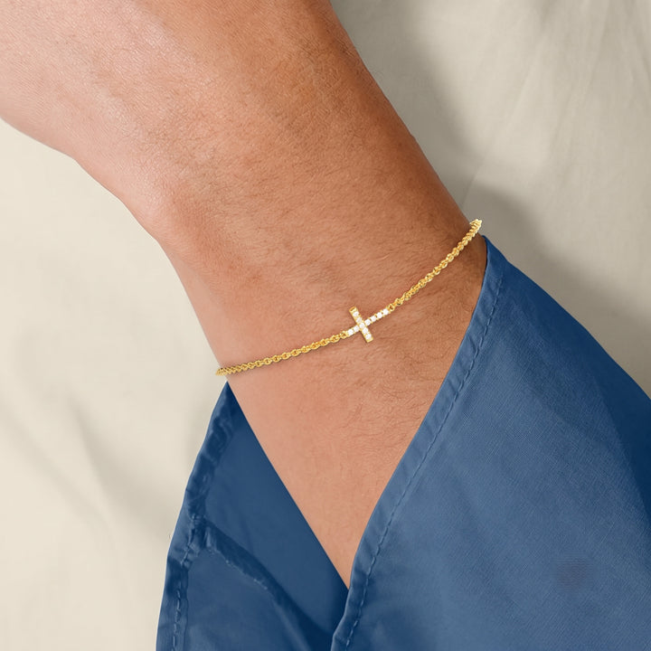 Pavé Diamond Sideways Cross Chain Bracelet in Gold
