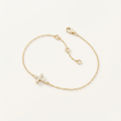 Pavé Diamond Sideways Cross Chain Bracelet in Gold