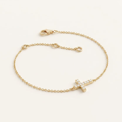 Pavé Diamond Sideways Cross Chain Bracelet in Gold