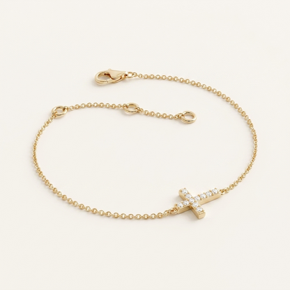 Pavé Diamond Sideways Cross Chain Bracelet in Gold