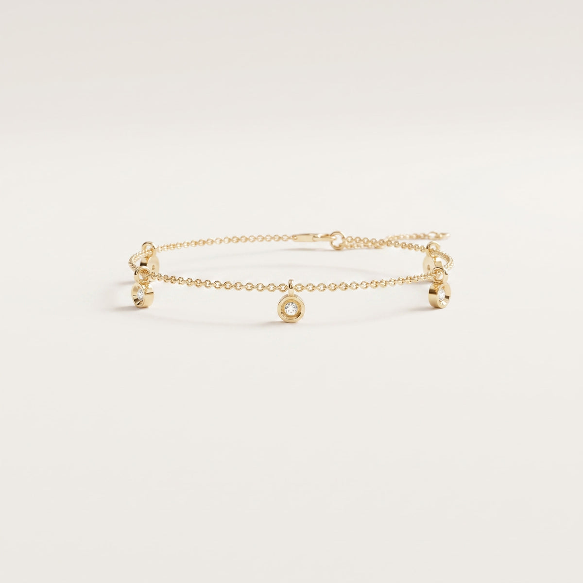 bezel-set diamond multi-dangle charm chain bracelet