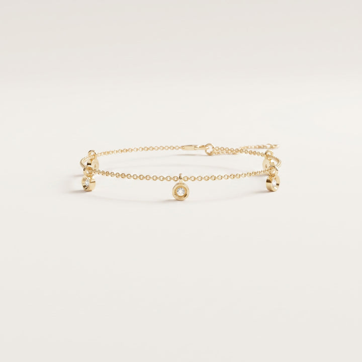 Bezel-Set Diamond Multi-Dangle Charm Chain Bracelet