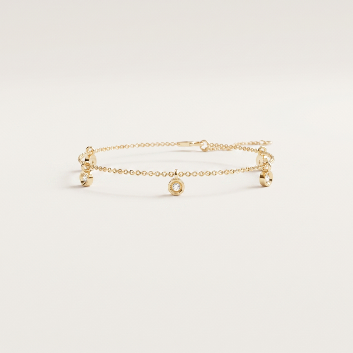 bezel-set diamond multi-dangle charm chain bracelet