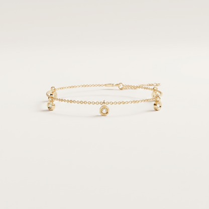Bezel-Set Diamond Multi-Dangle Charm Chain Bracelet