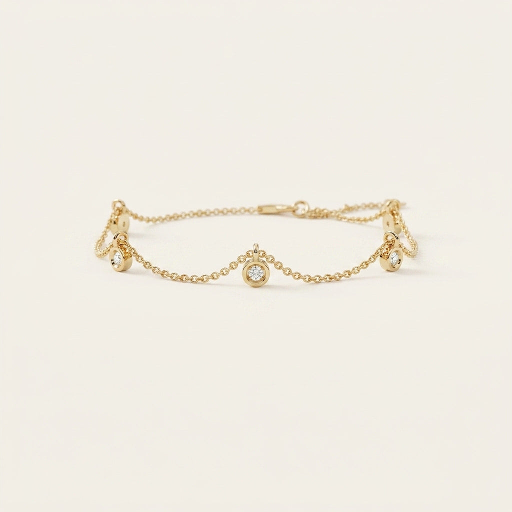 bezel-set diamond multi-dangle charm chain bracelet