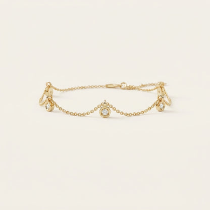 Bezel-Set Diamond Multi-Dangle Charm Chain Bracelet