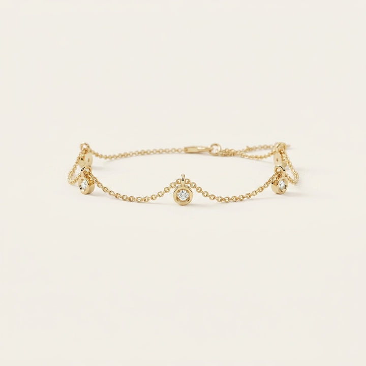 Bezel-Set Diamond Multi-Dangle Charm Chain Bracelet