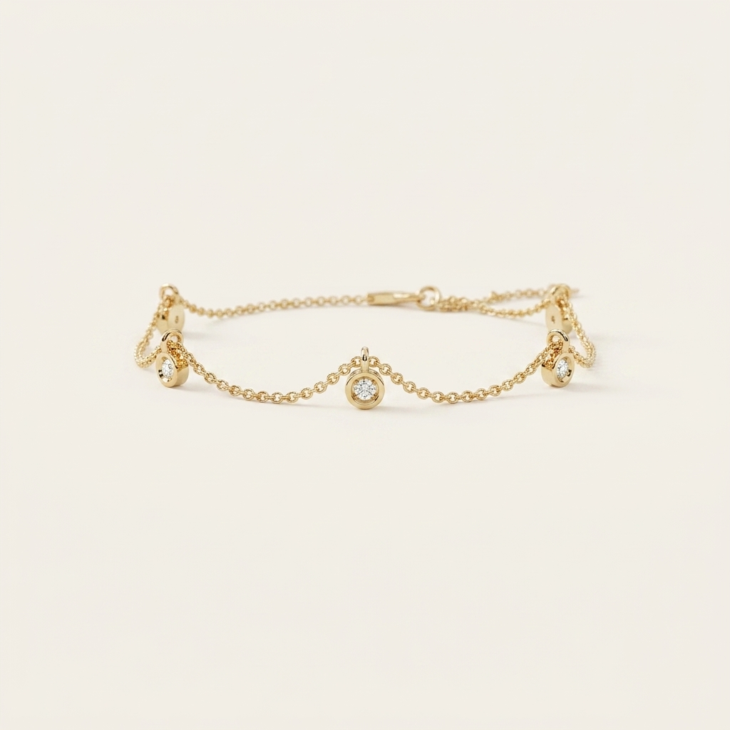 bezel-set diamond multi-dangle charm chain bracelet