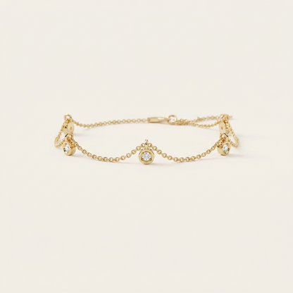 Bezel-Set Diamond Multi-Dangle Charm Chain Bracelet