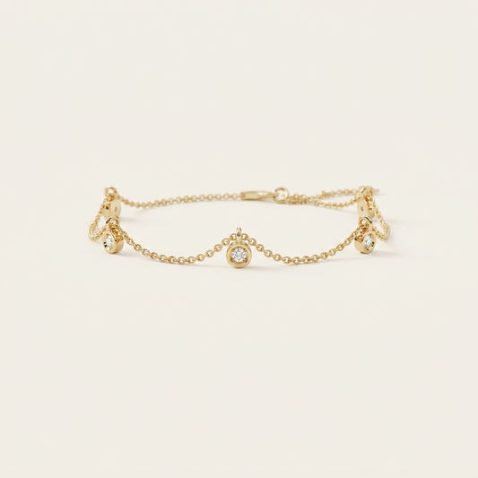 Bezel-Set Diamond Multi-Dangle Charm Chain Bracelet