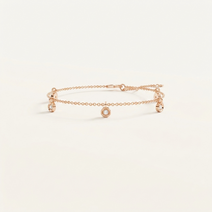 Bezel-Set Diamond Multi-Dangle Charm Chain Bracelet