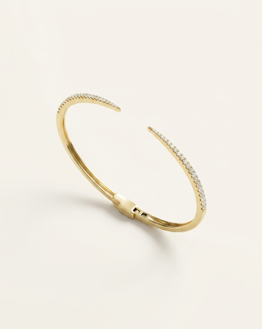 pavé diamond open claw cuff bangle bracelet in gold