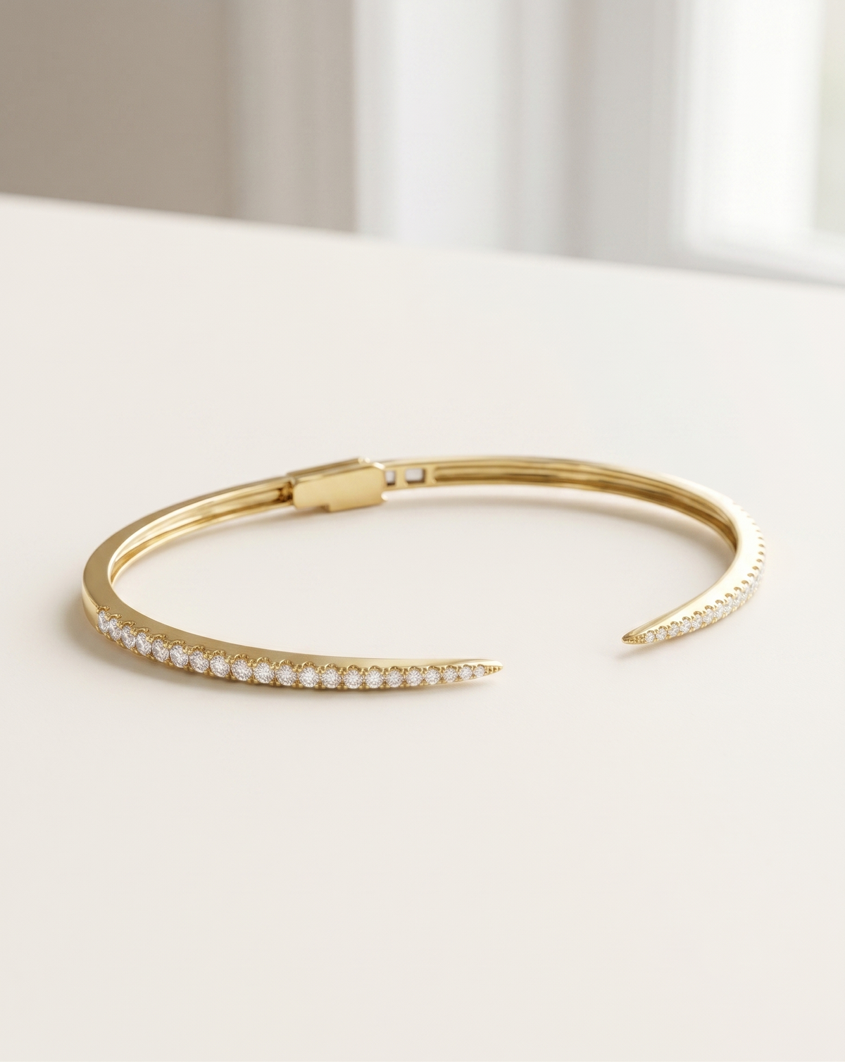 pavé diamond open claw cuff bangle bracelet in gold