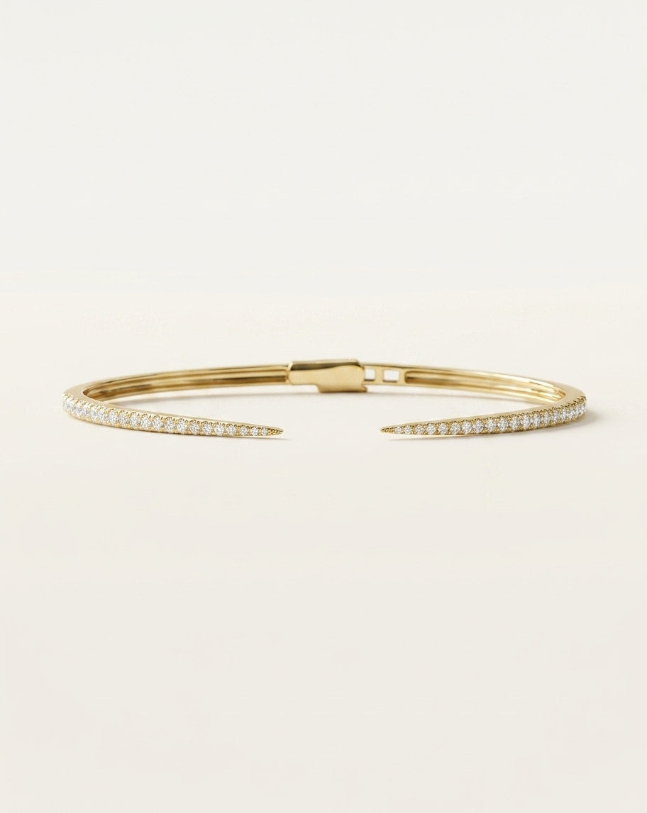 pavé diamond open claw cuff bangle bracelet in gold