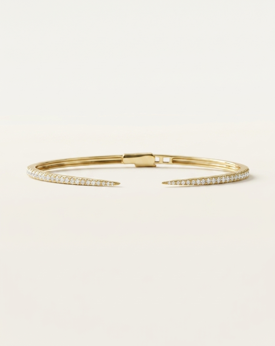 pavé diamond open claw cuff bangle bracelet in gold