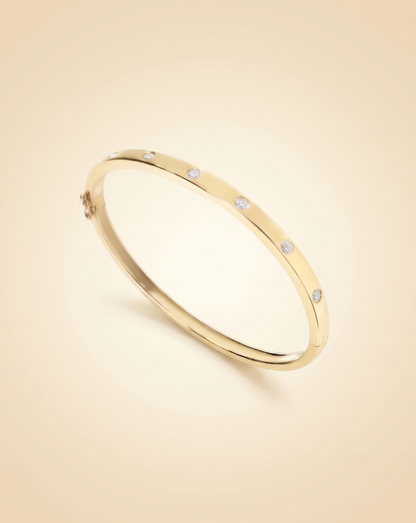 Bezel-Set Diamond Flush Station Hinged Bangle Bracelet in Gold