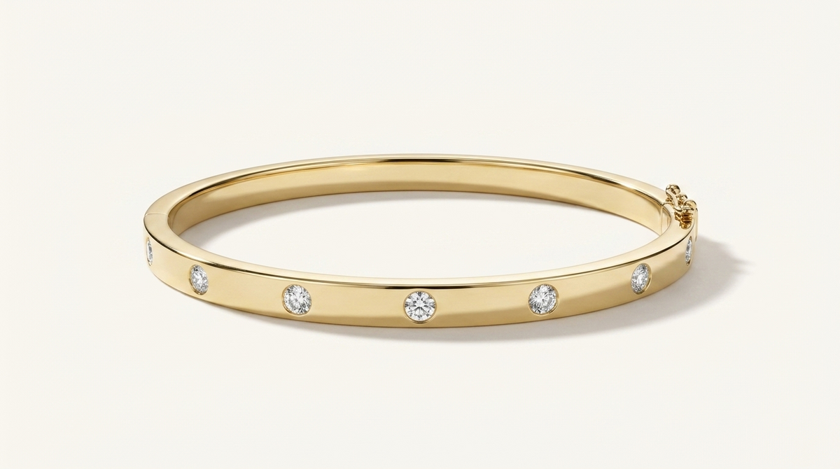 bezel-set diamond flush station hinged bangle bracelet in gold