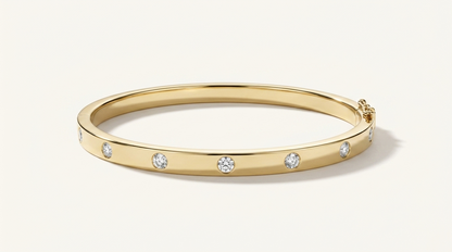Bezel-Set Diamond Flush Station Hinged Bangle Bracelet in Gold