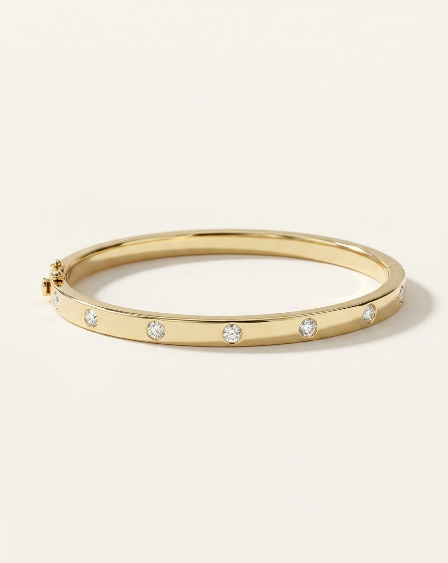 bezel-set diamond flush station hinged bangle bracelet in gold