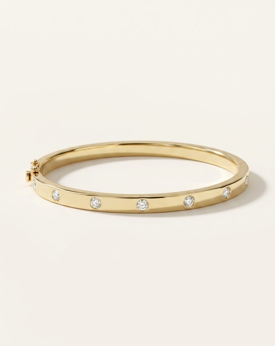 bezel-set diamond flush station hinged bangle bracelet in gold