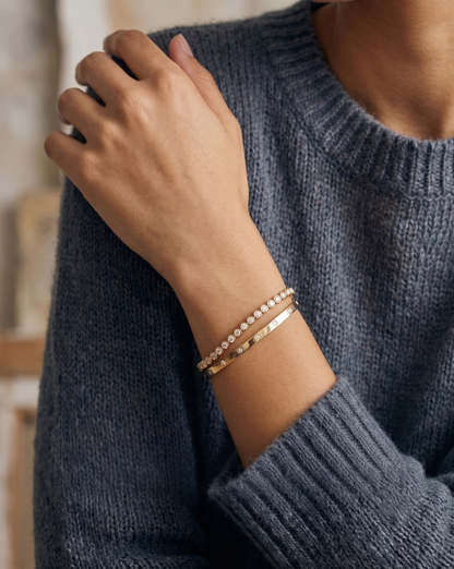 Bezel-Set Diamond Flush Station Hinged Bangle Bracelet in Gold