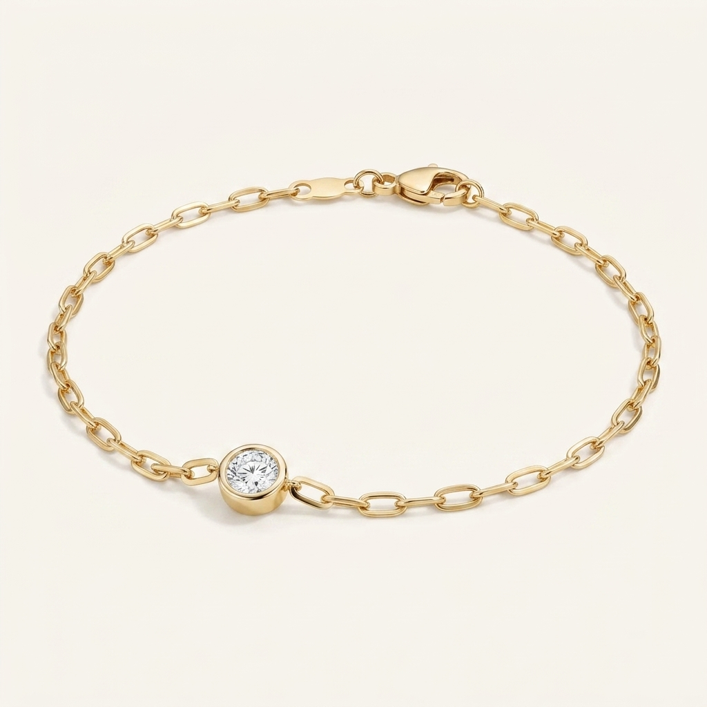 7" round lab diamond paperclip chain bracelet