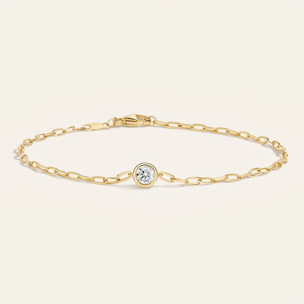 7" round lab diamond paperclip chain bracelet