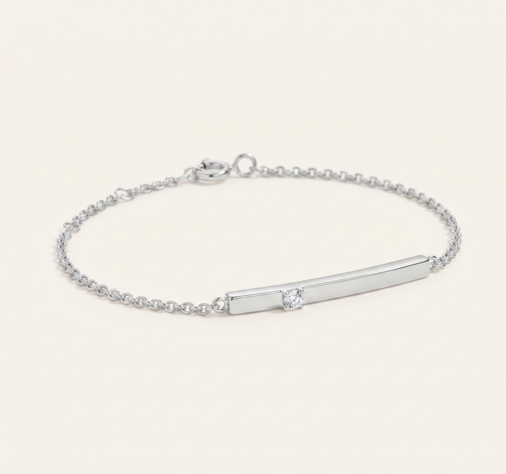 Diamond Inset Horizontal Bar Chain Bracelet in Gold