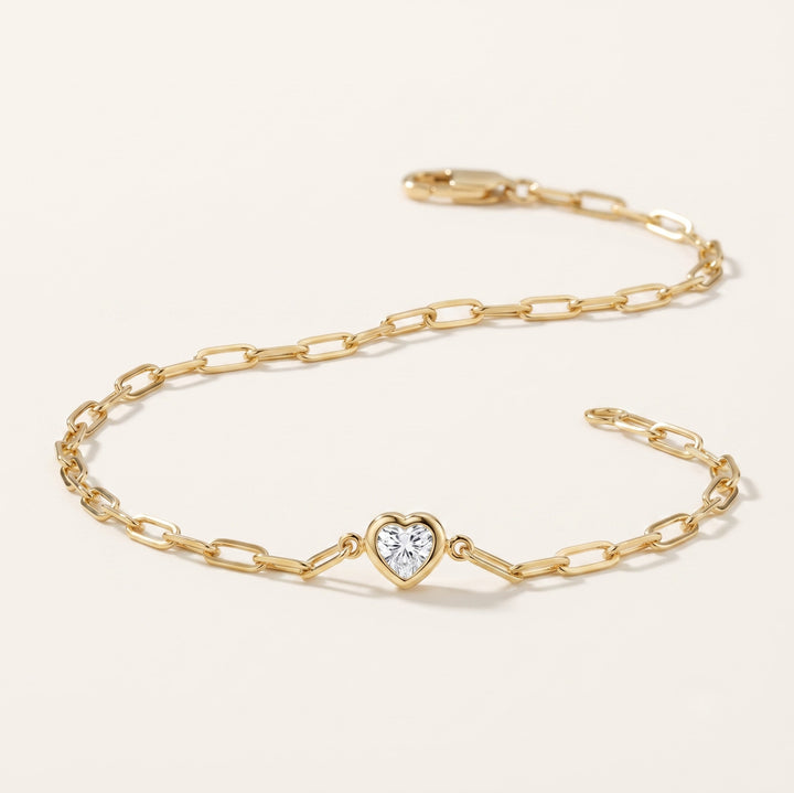 7 in. Heart Shaped Lab Diamond Paperclip Chain Bracelet