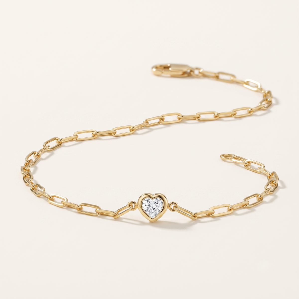 7 in. heart shaped lab diamond paperclip chain bracelet