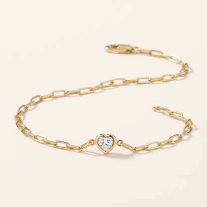 7 in. Heart Shaped Lab Diamond Paperclip Chain Bracelet