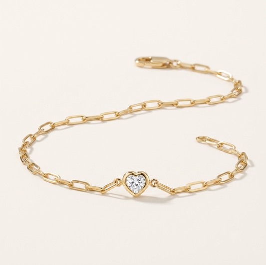 7 in. Heart Shaped Lab Diamond Paperclip Chain Bracelet