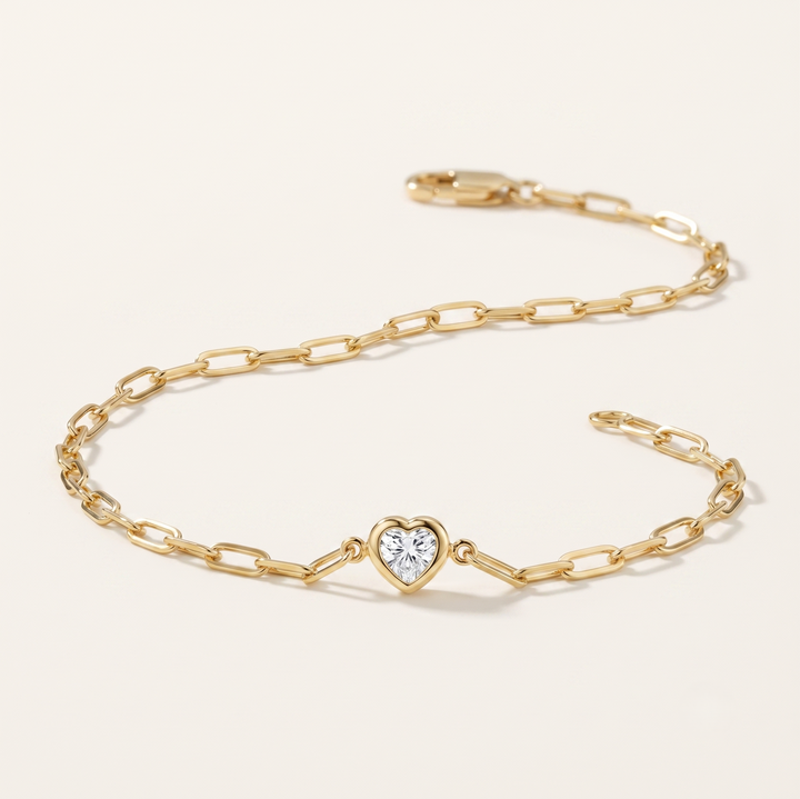 7 in. Heart Shaped Lab Diamond Paperclip Chain Bracelet