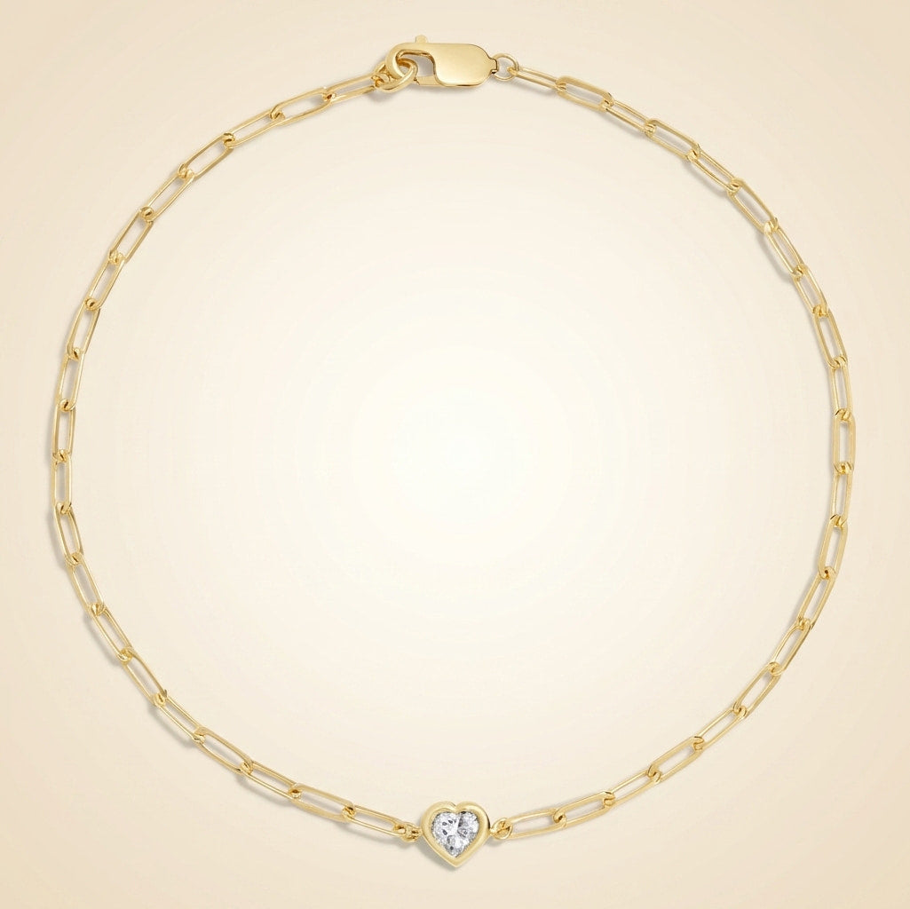 7 in. heart shaped lab diamond paperclip chain bracelet