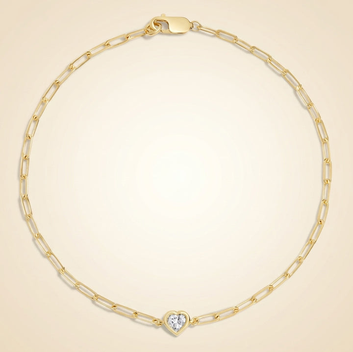 7 in. Heart Shaped Lab Diamond Paperclip Chain Bracelet