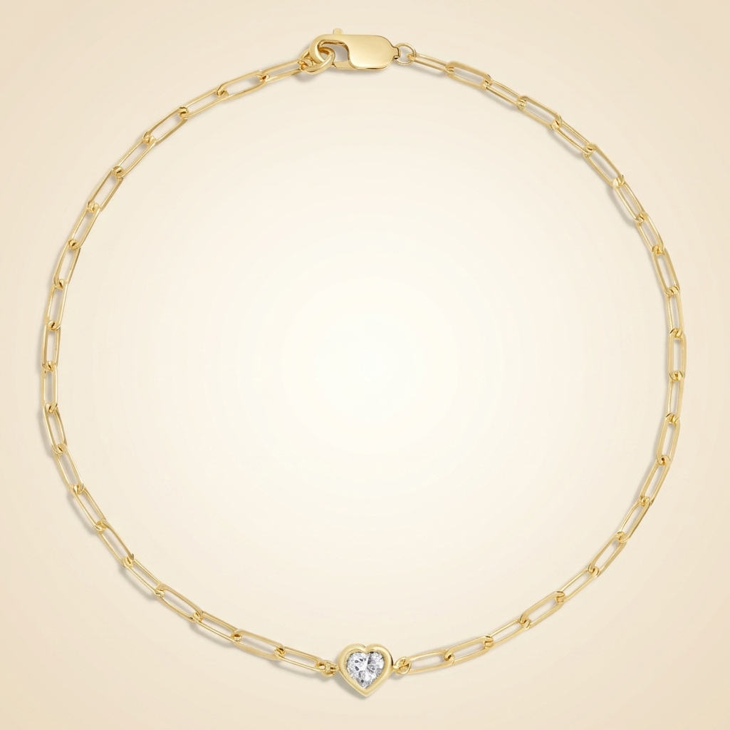 7 in. heart shaped lab diamond paperclip chain bracelet