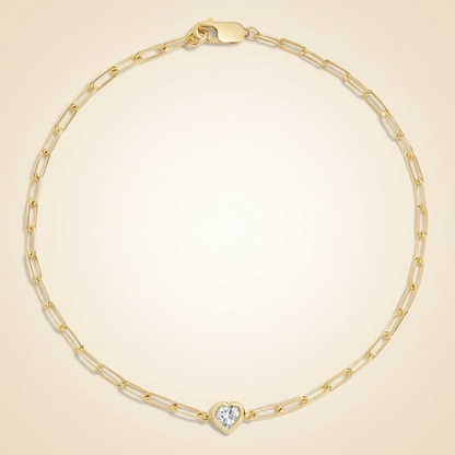 7 in. Heart Shaped Lab Diamond Paperclip Chain Bracelet
