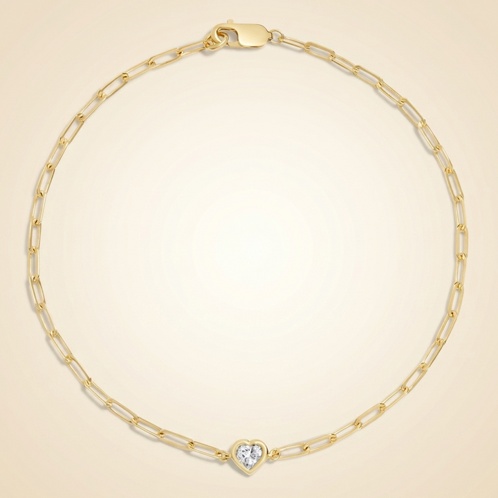7 in. Heart Shaped Lab Diamond Paperclip Chain Bracelet