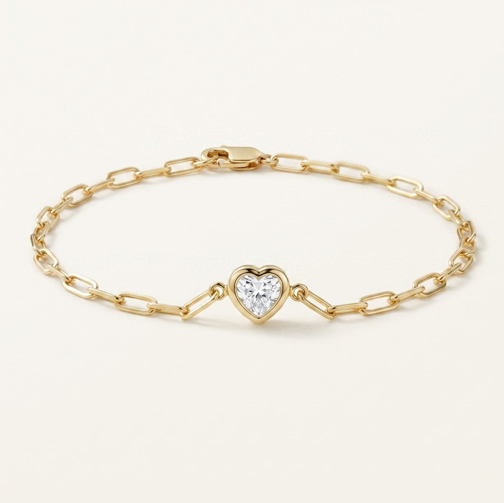 7 in. heart shaped lab diamond paperclip chain bracelet