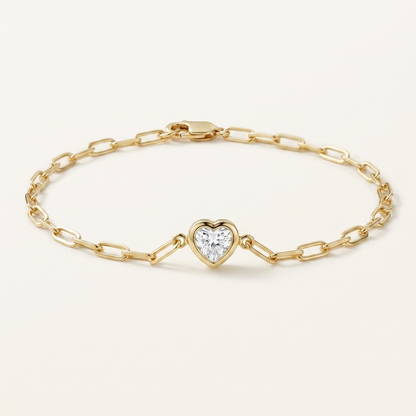 7 in. Heart Shaped Lab Diamond Paperclip Chain Bracelet