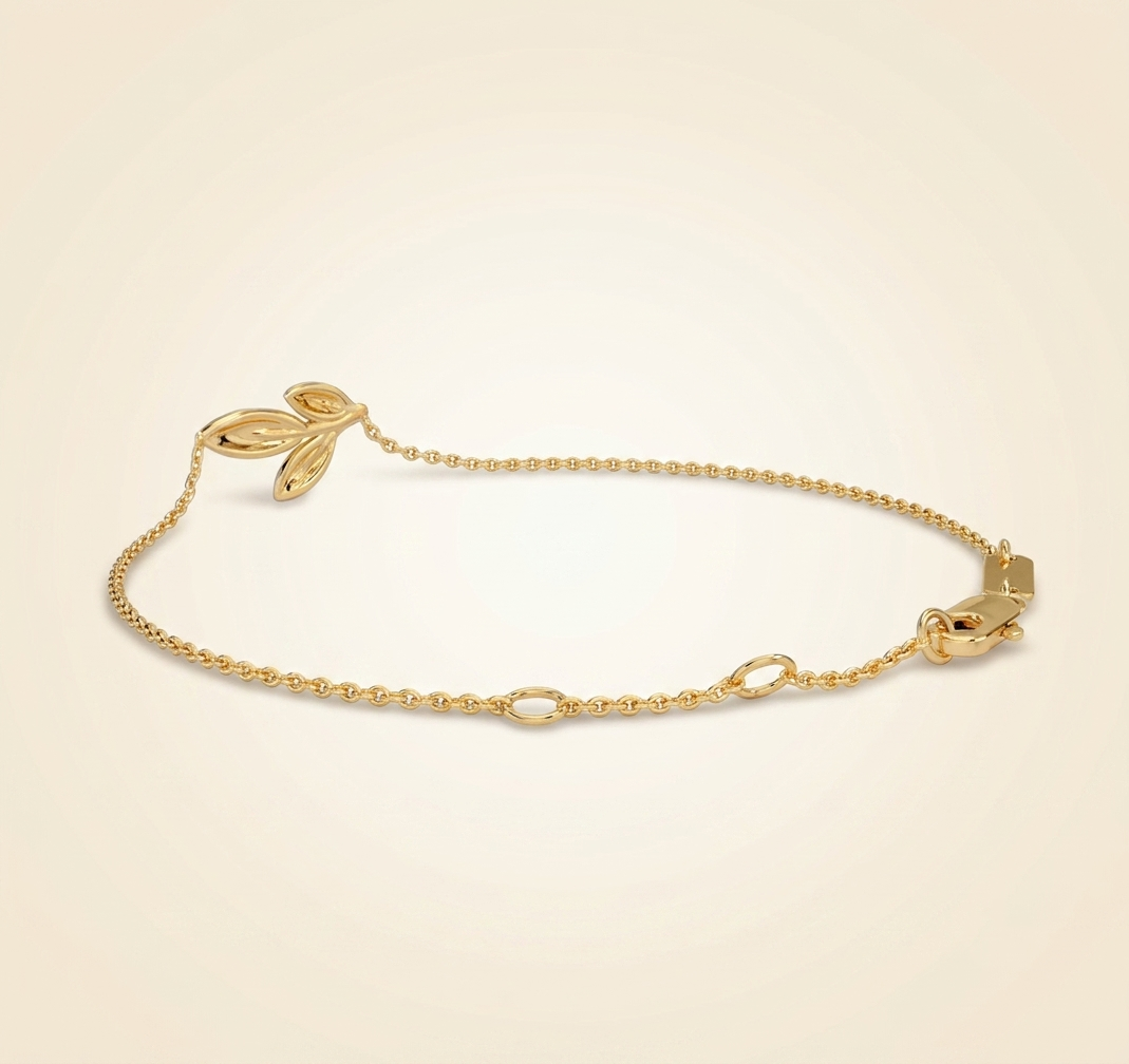 pavé diamond olive branch chain bracelet in gold