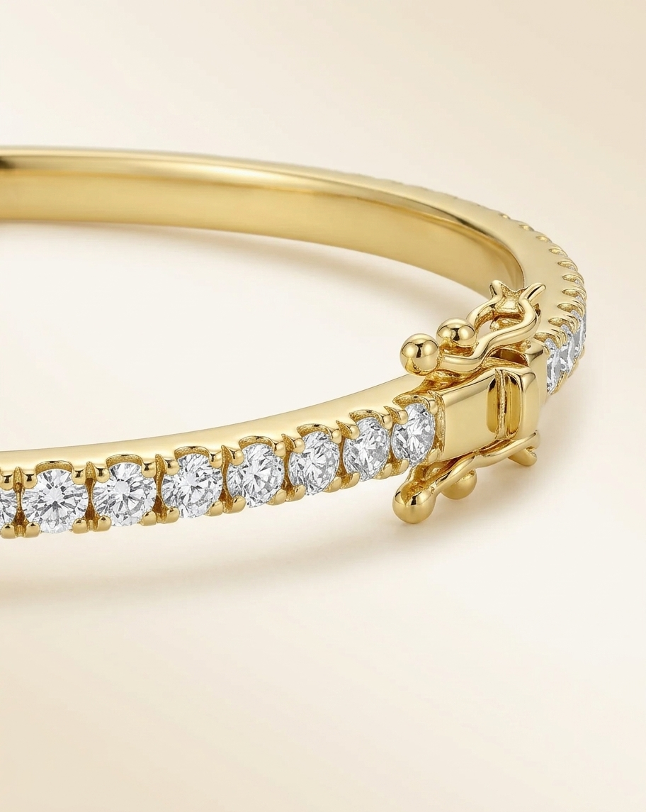 lab grown round diamond shared prong line bangle