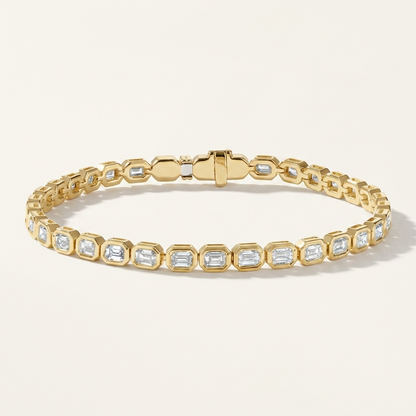 Bezel-Set Emerald Cut Diamond Tennis Bracelet in Gold