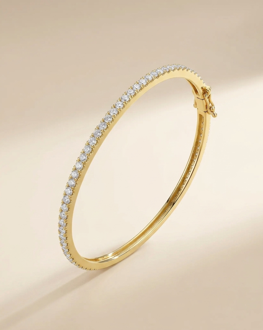 lab grown round diamond shared prong line bangle