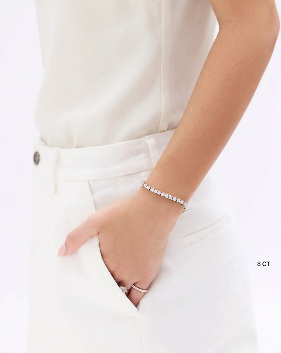 lab grown round diamond four prong tennis bracelet in gold