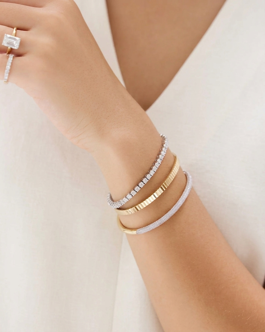 lab grown round diamond four prong tennis bracelet in gold