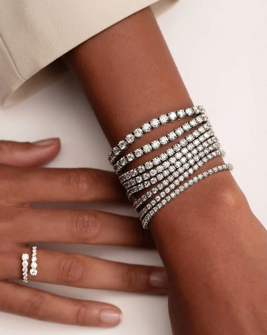 lab grown round diamond four prong tennis bracelet in gold